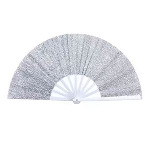 Éventail pliant personnalisé imprimé 13 pouces, à paillettes argentées, par sublimation, 100 % polyester, portable et durable, à succès - Product Image 1