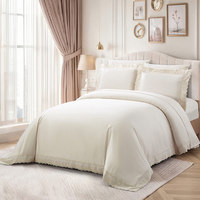 Parure de lit de luxe française en dentelle unie, housse de couette soyeuse et douce, style princesse, drap blanc crème pour chambre à coucher