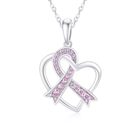 Bijoux sur le thème des survivants du cancer du sein Collier pendentif coeur ruban rose en or massif 14 carats