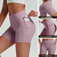 Shorts cyclistes taille haute pour femme avec poches latérales, découpe laser, taille respirante, effet push-up, pour entraînement, gym, cyclisme, yoga