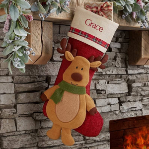 Chaussettes de Noël Joyeux Noël, broderie personnalisée, hiver, bordure en lin, plaid, chaussettes décoratives de Noël - Product Image 3