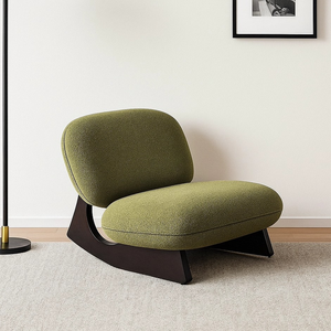 Sedia a dondolo moderna in corno di montone, rivestita in lana d'agnello, in legno massello, poltrona relax con imbottitura in piuma d'oca, supporto ergonomico - Product Image 3