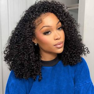 Demi-perruque 3 en 1 Afro Kinky Curly Human Hair Wear & Go Drawstting Band Seamless Clip Ins Wig Pas besoin de colle Flip Over Half Wigs - Product Image 1