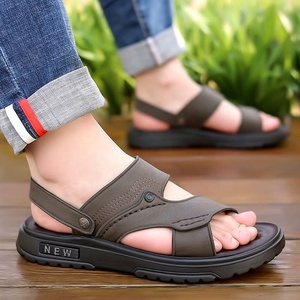 Men's Outdoor Sandals Open Toe Rubber Sole Casual Summer <b>Slip</b>-<b>On</b> Solid Color PU Lining Big Size Driving Shoes - Product Image 3