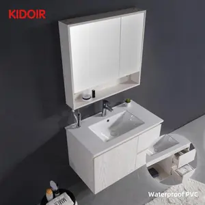Kidoir 2024 moderno Hotel clásico nuevo estilo diseño pequeño lavabo gabinete colgante pared Pvc baño tocador gabinete para Baño