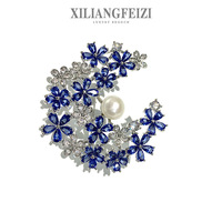 Broche Fleur en Cuivre Incrusté de Zircon et Perle d'Eau Douce XILIANGFEIZI, Vente en Gros Usine, pour Costume et Manteau Femme