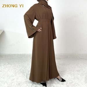 Ensemble Abaya Deux Pièces Kimono Modeste Couleur Unie Personnalisé Dubaï en Tissu Jazz de Haute Qualité pour Femmes Vêtements Islamiques - Product Image 3