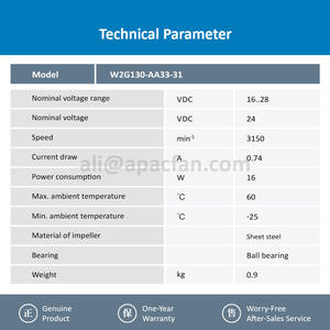 Ventilateur de refroidissement DC à roulement à billes OEM/ODM axial pour W2G130-AA33-31 150x55mm 24VDC 16W 0.74A 3150RPM 400m3/h - Product Image 3