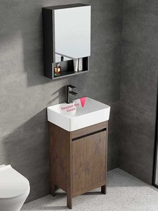 Mueble de Baño con <span class=keywords><strong>Lavabo</strong></span> Integrado de Cerámica, de Madera Maciza de Varias Capas, Ultra Estrecho y Ahorrador de Espacio - Product Image 6