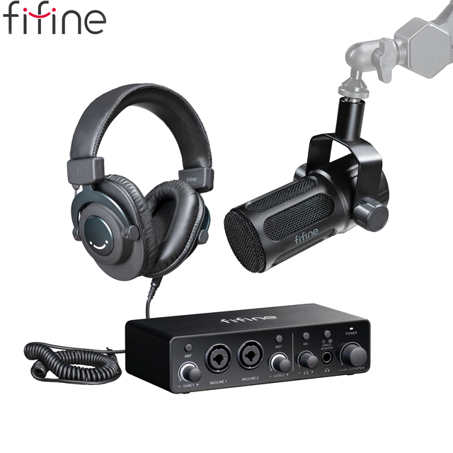 Fifine 16bit/24bit 192KHz Sound Card Soundcard Audio Mixer Professional 2 Channel Studio External Sound Card Audio Interface