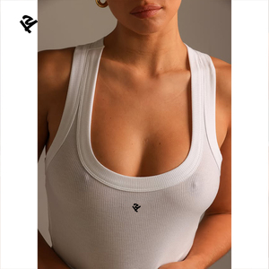 Ribbed Tank <strong>Top</strong> Custom Summer Low MOQ Sustainable Fabric <strong>White</strong> Sleeveless Stretchy Knit <strong>Tops</strong> <strong>for</strong> <strong>Women</strong> Wholesale - Product Image 2