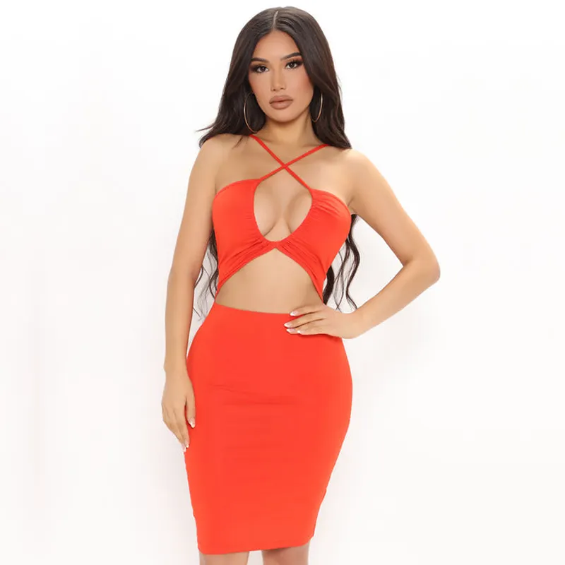 Ikebel 2022 Summer New Fashion Clothing Manufacturers Women's Sexy Hollow Out Club Dress Halter Bodycon Dresses