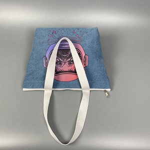 Bolso de mano vaquero acolchado para <span class=keywords><strong>mujer</strong></span>, bolsa de compras europea, reutilizable, con cremallera - Product Image 5