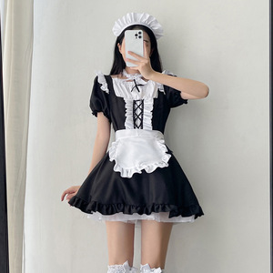 Maid Costume Black Polyester Fiber Cosplay Anime Role Play Outfit For Women - Product Image 4