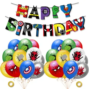 Suministros de fiesta de cumpleaños para niños, conjunto de decoraciones de tema de los vengadores, Superhéroes, pancarta de cumpleaños, globos