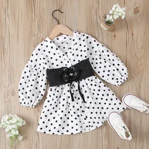 Girls Dot Blouse Shirt Spring Autumn Baby Girls ShirtとBlack Belt Children Tops Shirt Long-Sleeve Kids