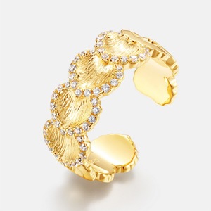 Châu Âu Mỹ phong cách mới retro cổ điển Ginkgo 10K mạ vàng 925 Sterling Bạc chải thủ công Zircon openring cho phụ nữ - Product Image 3