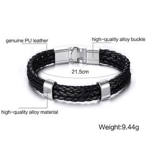 2023สแตนเลสถักสร้อยข้อมือหนังผู้ชายที่เรียบง่ายสแตนเลสสร้อยข้อมือหนังสร้อยข้อมือสายรัดข้อมือ - Product Image 6