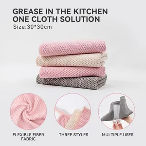 Kustom dapat digunakan kembali biji jagung Microfiber kain pembersih dapur handuk menebal penyerap Microfiber lap lap