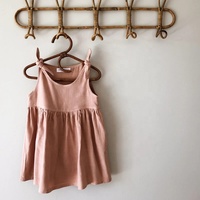 Robe d'été pour enfant, fille, en lin et coton, avec bretelles à nouer, style bohème, plage