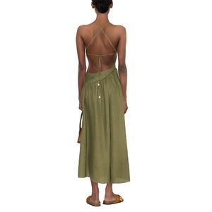 New Fashion Casual Ruffle Straps Cross Backless Flax Dresses asimmetrico eco-friendly lino <span class=keywords><strong>Midi</strong></span> Dress - Product Image 3