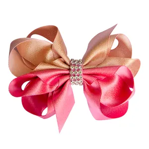 High Quality Baby Kids Hair Accessories Colorful 4 inch Small Ribbon Bow Hair Clips For Girls Brown Hair