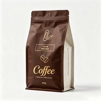 Sachet Doypack à fond plat imprimé sur mesure avec fermeture éclair, en plastique de qualité alimentaire, pour l'emballage de grains de café, de thé en poudre et de snacks
