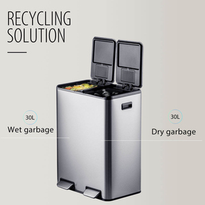 Poubelle de cuisine anti-odeur 60L avec double bac intérieur en acier inoxydable, poubelle de recyclage avec pédale - Product Image 4