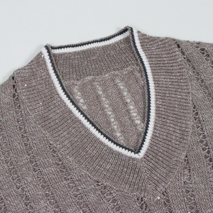 เสื้อกั๊กสเวตเตอร์ถักผ้าลินินคอวีแขนกุดสำหรับผู้หญิงเสื้อกล้ามแบบถักมีรู - Product Image 3