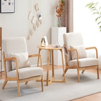 Nordischer Einzelsessel aus Massivholz mit Stoffbezug, Balkon-Sofa, Kleines Apartment-Tisch-Stuhl-Set, Gästehaus-Freizeitmöbel, Wohnzimmer