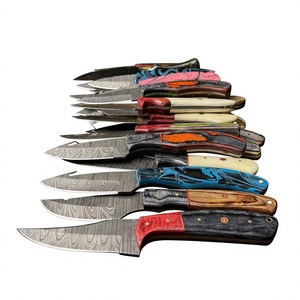 Cuchillo de Hoja Fija con Punta de Gota, Acero de Damasco, Mango Rosa, para Caza y Uso en Exteriores - Product Image 1