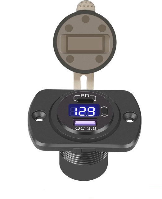 12-24V 30W PD Fast Charger USB-C with for LED Voltmeter for Boat Moto RV