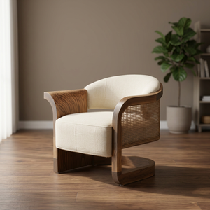 Fauteuil lounge convertible de luxe en bois de style mid-century, avec revêtement en rotin canné et teck massif, pour chambre et hôtel, fournisseur Indonésien - Product Image 3