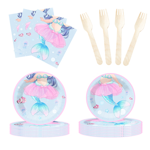 DAMAI Nuevo Set de Fiesta Temática de Sirena con Vestido de Gasa Rosa, Incluye Platos y Vasos Desechables de Papel para Suministros de Cumpleaños - Product Image 6