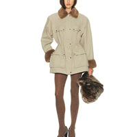 Manteau parka d'hiver pour femme avec col et poignets en fausse fourrure, taille cintrée, multi-poches, manches classiques, orné de perles, style utilitaire, résistant au froid