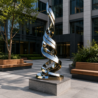 Sculpture moderne en acier inoxydable poli, grande, abstraite, en spirale, miroir, couleurs personnalisées, art paysager extérieur, statue de jardin