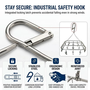 Heavy Duty 20 <strong>Pegs</strong> Stainless Steel Rectangle Sock <strong>Dryer</strong> with Windproof Locking Latch Outdoor Balcony Laundry Hanging Rack - Product Image 3