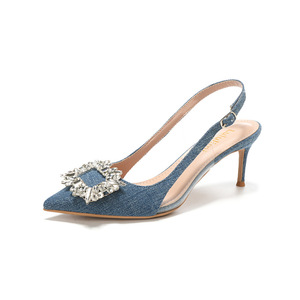 Vestido de mezclilla azul para mujer Bombas Sandalias sin cordones de tacón alto con diseño sexy abierto Tela resistente Tendencias de moda <span class=keywords><strong>siguiendo</strong></span> - Product Image 5