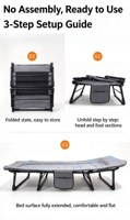 Lit pliant en fer inclinable, lit de sieste portable pour le bureau, lit simple pour la maison, style moderne minimaliste, lit de camping, mobilier d'extérieur