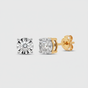 Pendientes de Oro Amarillo de 14K con Diamante Redondo Real en Engaste de Ilusión, 0.10TCW, Color G-H, Claridad SI, Estilo Étnico - Product Image 2