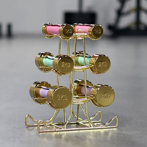 مجموعة دمبل ذهبية مستديرة من الفولاذ من سمارت فيت بوزن 12 كجم مع حامل، وأوزان 1 كجم و2 كجم و3 كجم، مع غطاء مقبض جلدي ملون للنساء والأطفال - Product Image 1