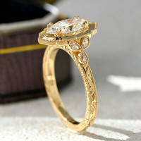 Bague de mariage unisexe en or 18 carats, style nordique royal vintage gravé, diamant de laboratoire CVD HPHT taille marquise 1 carat, certificat IGI, OEM ODM