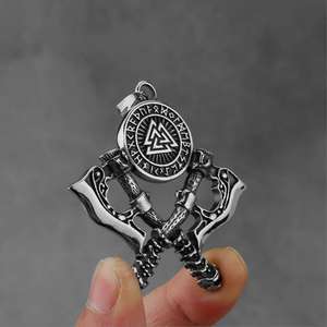 Collier Vintage viking <span class=keywords><strong>hache</strong></span> en acier inoxydable, bijoux pendentif Valknut - Product Image 4