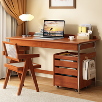 Bureau d'étude en bois massif avec pieds en acier inoxydable, tiroirs et armoire à dossiers mobile pour bureau à domicile (vente en gros)