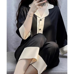 Mùa thu và mùa đông mới của phụ nữ đồ ngủ nhỏ hương thơm băng và tuyết lụa thời trang lightr dài tay áo đặt mặc nhà - Product Image 2