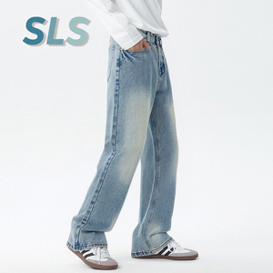 <span class=keywords><strong>Jeans</strong></span> homme personnalisés, coupe droite, délavés clairs, effet usé, style vintage, pour homme, automne été - Product Image 2