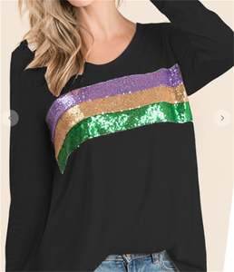 2020 Wholesale Fashion Casual Mardi Gras Long Sleeve Three Stripe <strong>Sequin</strong> Women <strong>T</strong> <strong>Shirt</strong> - Product Image 3