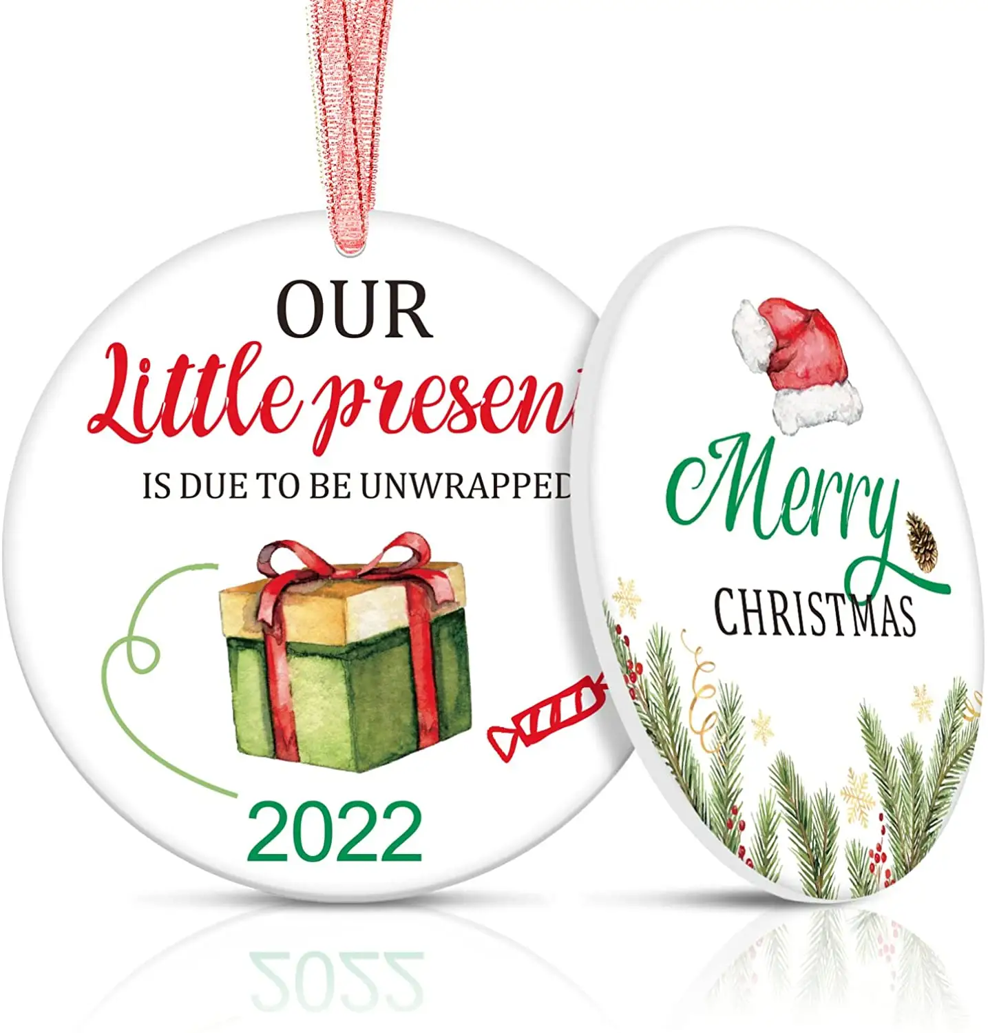 Sublimazione in bianco Baby data di scadenza 2022 ornamento di natale in ceramica piccolo regalo di ornamento presente per la decorazione dell'albero di natale
