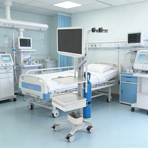 Moderne metalen mobiele medische endoscopiewagen met verstelbare monitorstandaard en vergrendelbare wielen - ziekenhuis patiëntenwagen - Product Image 6