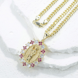Collier en <span class=keywords><strong>or</strong></span> 14 carats avec pendentif <span class=keywords><strong>médaille</strong></span> Saint Jude Thaddeus en forme de cœur, <span class=keywords><strong>chaîne</strong></span> cubaine pour hommes et femmes - Product Image 1